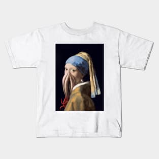 Tentacled Girl With A Pearl Earring Kids T-Shirt